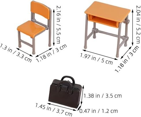 Hemoton Miniature Dollhouse School Desk Chair Set with School Bags - 2 Tables, 2 Chairs, 2 Bags - Perfect for Dollhouse Decor, Mini Supplies, and Collectors in Saudi Arabia