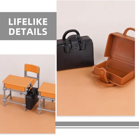 Hemoton Miniature Dollhouse School Desk Chair Set with School Bags - 2 Tables, 2 Chairs, 2 Bags - Perfect for Dollhouse Decor, Mini Supplies, and Collectors in Saudi Arabia