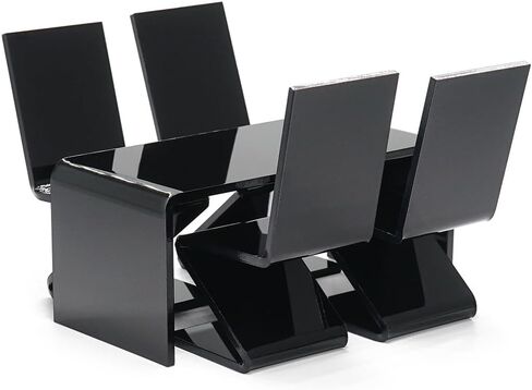 Odoria Dollhouse Table and Chairs Miniature: 1/12 Scale Study Desk for School Office Laptop Computer - Mini Modern Living Room Furniture Acrylic Black in Saudi Arabia