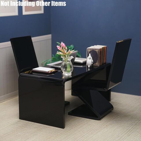 Odoria Dollhouse Table and Chairs Miniature: 1/12 Scale Study Desk for School Office Laptop Computer - Mini Modern Living Room Furniture Acrylic Black in Saudi Arabia