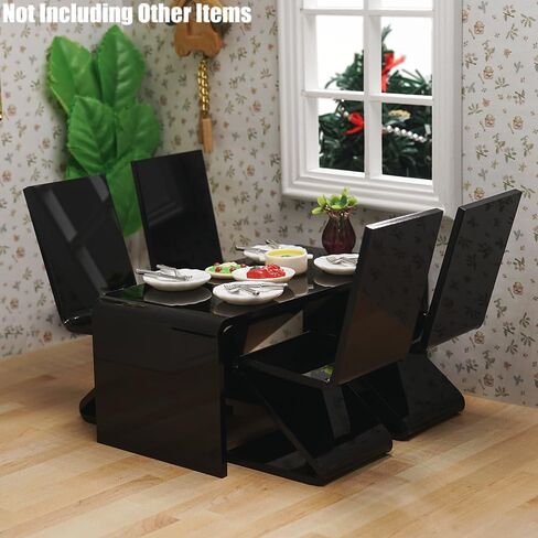 Odoria Dollhouse Table and Chairs Miniature: 1/12 Scale Study Desk for School Office Laptop Computer - Mini Modern Living Room Furniture Acrylic Black in Saudi Arabia