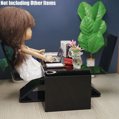 Odoria Dollhouse Table and Chairs Miniature: 1/12 Scale Study Desk for School Office Laptop Computer - Mini Modern Living Room Furniture Acrylic Black in Saudi Arabia