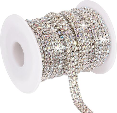 Patikil 6 ياردة لفة سلسلة Rhinestone ، 3 صفوف من سلسلة Crystal Close Stain Bling Seleing Trim Strip لحرف الملابس ، زخرفة الأزياء DIY ، زخرفة حافة الأكياس ، الفضة/AB ملونة in Kuwait