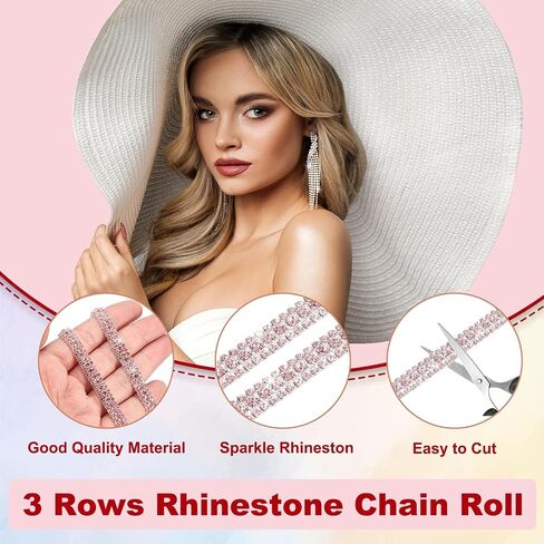 Patikil 6 ياردة لفة سلسلة Rhinestone ، 3 صفوف من سلسلة Crystal Close Stain Bling Seleing Trim Strip لحرف الملابس ، زخرفة الأزياء DIY ، زخرفة حافة الأكياس ، الفضة/AB ملونة in Kuwait