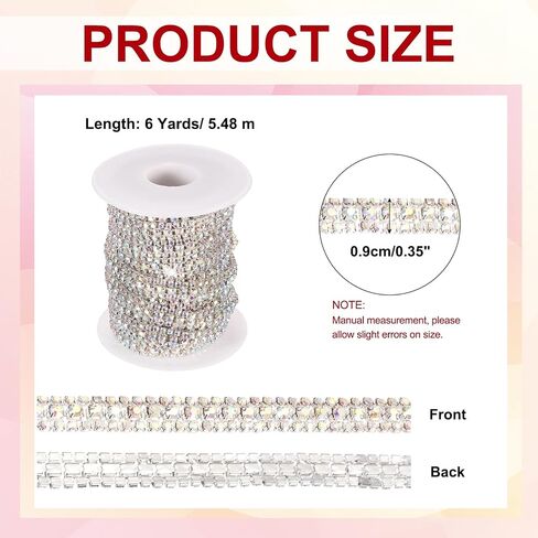Patikil 6 ياردة لفة سلسلة Rhinestone ، 3 صفوف من سلسلة Crystal Close Stain Bling Seleing Trim Strip لحرف الملابس ، زخرفة الأزياء DIY ، زخرفة حافة الأكياس ، الفضة/AB ملونة in Kuwait