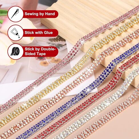Patikil 6 ياردة لفة سلسلة Rhinestone ، 3 صفوف من سلسلة Crystal Close Stain Bling Seleing Trim Strip لحرف الملابس ، زخرفة الأزياء DIY ، زخرفة حافة الأكياس ، الفضة/AB ملونة in Kuwait