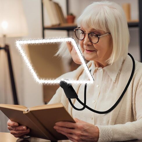 يدي كبيرة خالية من الزجاج المكبرة مع مكبّر الصفحة الكاملة الخفيفة للقراءة مع 50 مصابيح LED فائقة الفطريات وزجاجًا مرنًا للرقبة مع الضوء لإصلاح الخياطة منخفضة الرؤية المسنين in Kuwait