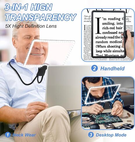 يدي كبيرة خالية من الزجاج المكبرة مع مكبّر الصفحة الكاملة الخفيفة للقراءة مع 50 مصابيح LED فائقة الفطريات وزجاجًا مرنًا للرقبة مع الضوء لإصلاح الخياطة منخفضة الرؤية المسنين in Kuwait