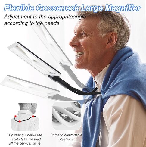 يدي كبيرة خالية من الزجاج المكبرة مع مكبّر الصفحة الكاملة الخفيفة للقراءة مع 50 مصابيح LED فائقة الفطريات وزجاجًا مرنًا للرقبة مع الضوء لإصلاح الخياطة منخفضة الرؤية المسنين in Kuwait