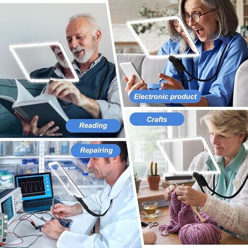 يدي كبيرة خالية من الزجاج المكبرة مع مكبّر الصفحة الكاملة الخفيفة للقراءة مع 50 مصابيح LED فائقة الفطريات وزجاجًا مرنًا للرقبة مع الضوء لإصلاح الخياطة منخفضة الرؤية المسنين in Kuwait