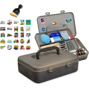 Portable 2 Tier Stacking Plastic Organizer With Multiple Compartments,With 25 Style Stickers And 1 Cleaning Brush For Craft Organizers And Storage,Sewing,Tackle Box,Marker Organizer,dark gray in Saudi Arabia