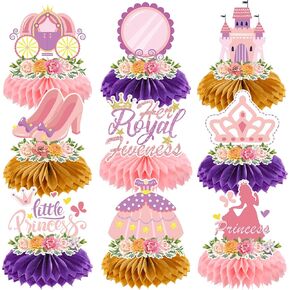 ديكوراتها الملكية - 9 PCS 5th Princess Honeycomb Centerpieces زخارف عيد ميلاد الزخارف الطاولة الوردية مركزية ديكور خلفية Crown Girls 5 سنوات in Kuwait