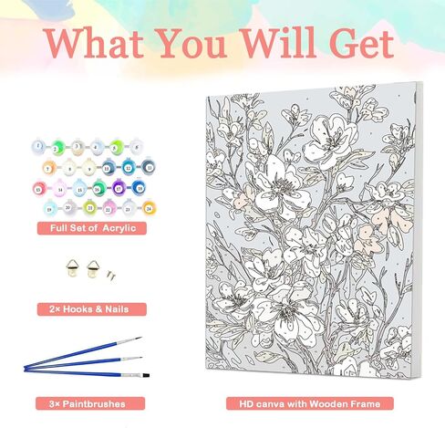 Auremi Flower Paint by Number Kits for Adults,Flower Paint by Number on Canvas with Frame DIY Painting with Number Acrylic Oil Paint Kits for Home Decor 8x12 Inch in Saudi Arabia