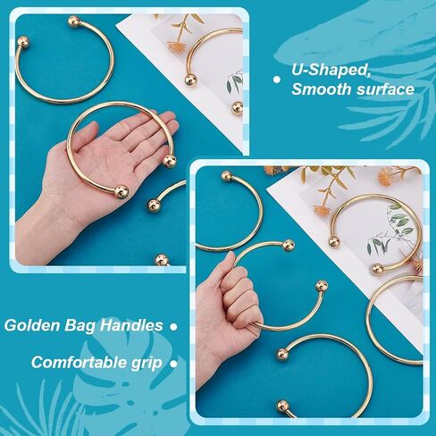 PH PandaHall 6pcs Gold Metal Purse Handles 5.3 inch Semicircle Bag Handles Frame, Metal Bag Handles Frame with Beads for Crocheted Macrame Bags Craft Handbag Handmade DIY Making in Saudi Arabia