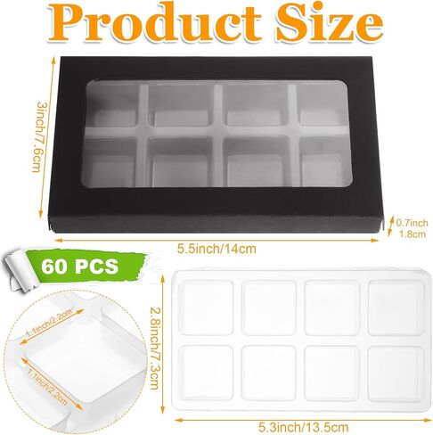 60 PCS WAX MELT حاويات ، قوالب ذوبان شمع بلاستيكية من 8 جويلة مع صناديق ذوبان شمع Kraft ، صناديق الهدايا السوداء لذوبان الشمع ، صنع صابون شموع الشمع in Saudi Arabia