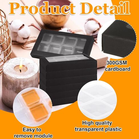 60 PCS WAX MELT حاويات ، قوالب ذوبان شمع بلاستيكية من 8 جويلة مع صناديق ذوبان شمع Kraft ، صناديق الهدايا السوداء لذوبان الشمع ، صنع صابون شموع الشمع in Saudi Arabia