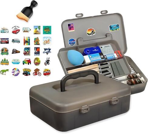 Portable 2 Tier Stacking Plastic Organizer With Multiple Compartments,With 25 Style Stickers And 1 Cleaning Brush For Craft Organizers And Storage,Sewing,Tackle Box,Marker Organizer,dark gray in Saudi Arabia