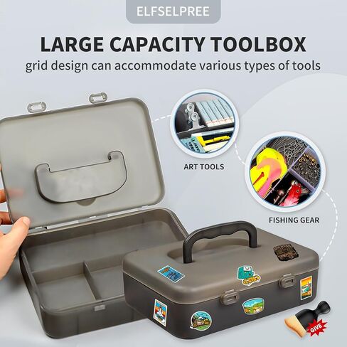 Portable 2 Tier Stacking Plastic Organizer With Multiple Compartments,With 25 Style Stickers And 1 Cleaning Brush For Craft Organizers And Storage,Sewing,Tackle Box,Marker Organizer,dark gray in Saudi Arabia