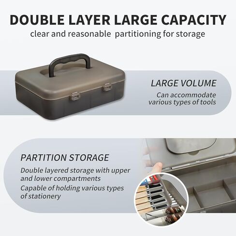 Portable 2 Tier Stacking Plastic Organizer With Multiple Compartments,With 25 Style Stickers And 1 Cleaning Brush For Craft Organizers And Storage,Sewing,Tackle Box,Marker Organizer,dark gray in Saudi Arabia