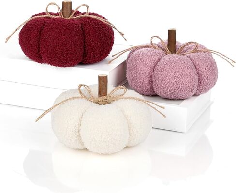 6.3" Fake Fall Pumpkin Decorations for Home, 2 Pcs Artificial Big Fabric Pumpkins Autumn Decor, Fall Wedding Table Centerpiece Fireplace Decor Thanksgiving Halloween (Beige) in Saudi Arabia