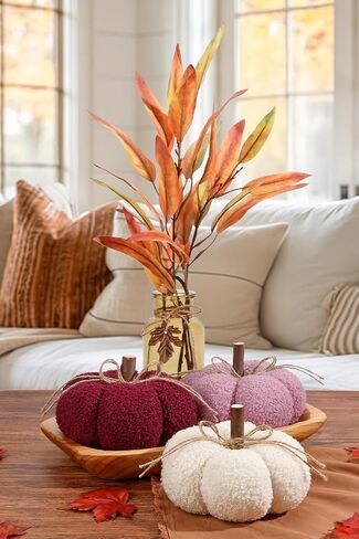 6.3" Fake Fall Pumpkin Decorations for Home, 2 Pcs Artificial Big Fabric Pumpkins Autumn Decor, Fall Wedding Table Centerpiece Fireplace Decor Thanksgiving Halloween (Beige) in Saudi Arabia