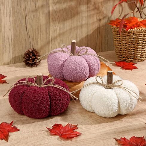 6.3" Fake Fall Pumpkin Decorations for Home, 2 Pcs Artificial Big Fabric Pumpkins Autumn Decor, Fall Wedding Table Centerpiece Fireplace Decor Thanksgiving Halloween (Beige) in Saudi Arabia