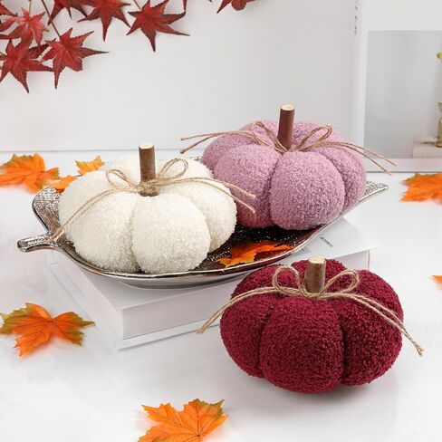 6.3" Fake Fall Pumpkin Decorations for Home, 2 Pcs Artificial Big Fabric Pumpkins Autumn Decor, Fall Wedding Table Centerpiece Fireplace Decor Thanksgiving Halloween (Beige) in Saudi Arabia