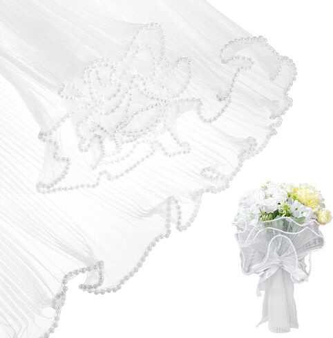 TIESOME 4 Yards White Flower Wrapping Mesh Paper, Pearl Edge Bouquet Packaging Paper Wrinkled Translucent Ruffled Yarn Floral Mesh for Party Favor Decor Flower Bouquets Gift Packaging in Saudi Arabia