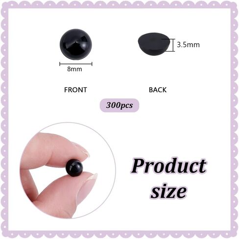 PH PandaHall 300pcs Eyes Cabochons, 8mm Black Flatback Animal Eyes Flat Back Cabochon Craft Acrylic Dome Button for Stuffed Animal Amigurumi Bear Teddy Puppet Cat Making Scrapbooking Projects in Saudi Arabia