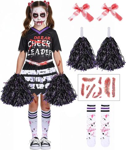 Zombie Cheerleader Costume for Girls - Scary Dead Cheerless Costume for Halloween Outfit Dress up Parties Cosplay in Kuwait