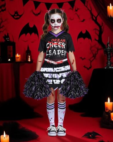 Zombie Cheerleader Costume for Girls - Scary Dead Cheerless Costume for Halloween Outfit Dress up Parties Cosplay in Kuwait
