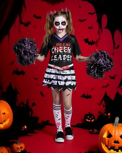 Zombie Cheerleader Costume for Girls - Scary Dead Cheerless Costume for Halloween Outfit Dress up Parties Cosplay in Kuwait