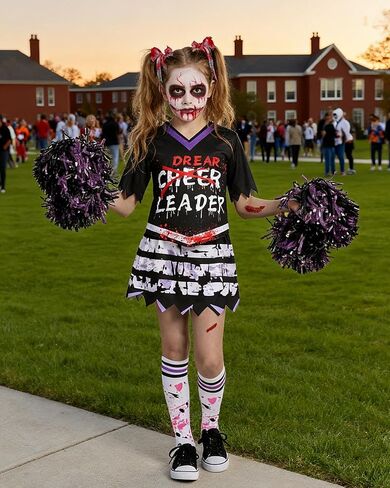Zombie Cheerleader Costume for Girls - Scary Dead Cheerless Costume for Halloween Outfit Dress up Parties Cosplay in Kuwait
