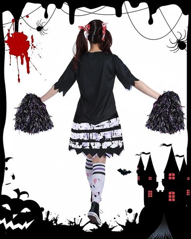 Zombie Cheerleader Costume for Girls - Scary Dead Cheerless Costume for Halloween Outfit Dress up Parties Cosplay in Kuwait