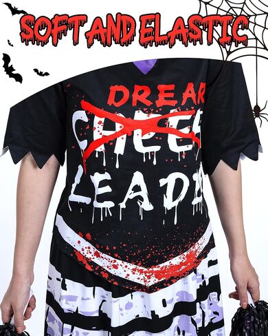 Zombie Cheerleader Costume for Girls - Scary Dead Cheerless Costume for Halloween Outfit Dress up Parties Cosplay in Kuwait