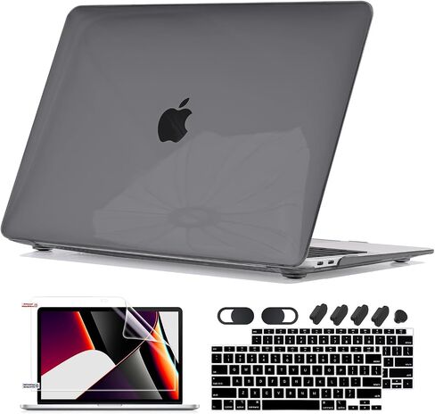 Compatible with MacBook Air 13 inch Case 2021 2020 2019 2018 Release M1 A2337 A2179 A1932, Plastic Hard Shell Cover Keyboard Skin Screen Film for MacBook Air 13 Inch M1 Case, Crystal Black in Saudi Arabia