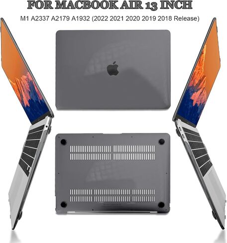 Compatible with MacBook Air 13 inch Case 2021 2020 2019 2018 Release M1 A2337 A2179 A1932, Plastic Hard Shell Cover Keyboard Skin Screen Film for MacBook Air 13 Inch M1 Case, Crystal Black in Saudi Arabia