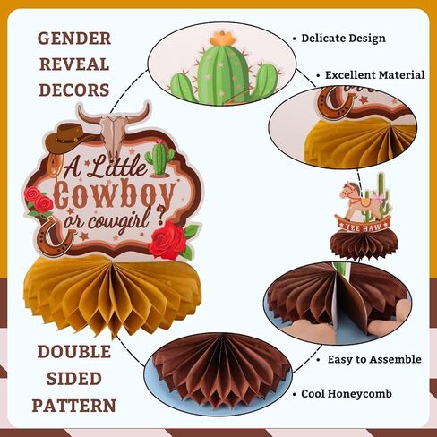 9pcs A Little Cowgirl' s First Rodeo Honeycomb Centerpieces Wild West First Birthday Party Table Decorations Western Cowgirl Tabletop Centerpieces Baby Shower One Birthday Table Topper Sign Decors in Kuwait