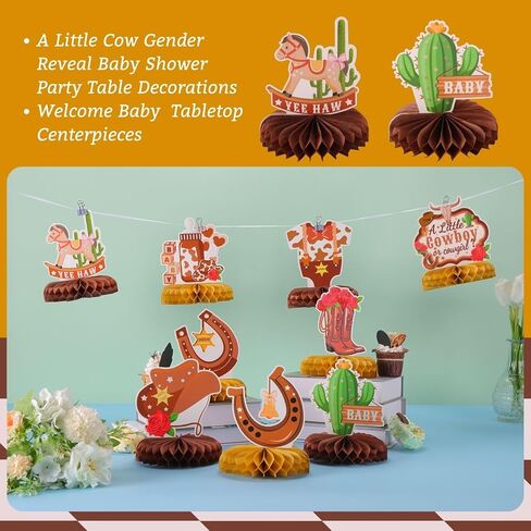 9pcs A Little Cowgirl' s First Rodeo Honeycomb Centerpieces Wild West First Birthday Party Table Decorations Western Cowgirl Tabletop Centerpieces Baby Shower One Birthday Table Topper Sign Decors in Kuwait