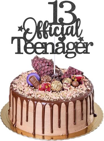 13th Official Teenager Cake Topper, Double Sides Glitter 13 Birthday Cake Pick Decorations Happy Birthday Party Supplies Decorations for Teen Boys Girls (Black) in Saudi Arabia