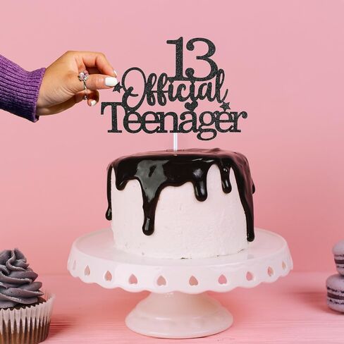 13th Official Teenager Cake Topper, Double Sides Glitter 13 Birthday Cake Pick Decorations Happy Birthday Party Supplies Decorations for Teen Boys Girls (Black) in Saudi Arabia