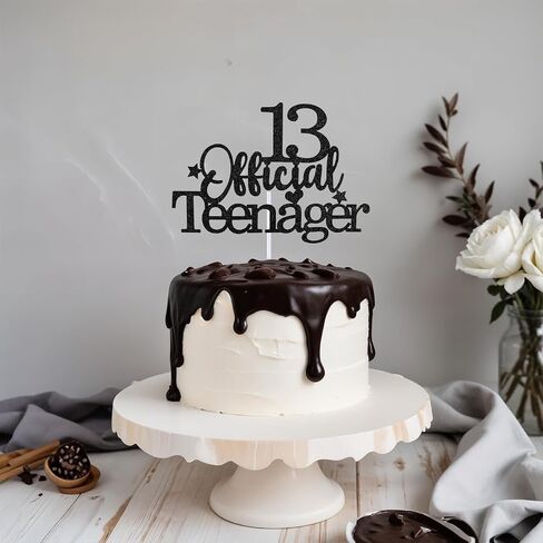 13th Official Teenager Cake Topper, Double Sides Glitter 13 Birthday Cake Pick Decorations Happy Birthday Party Supplies Decorations for Teen Boys Girls (Black) in Saudi Arabia