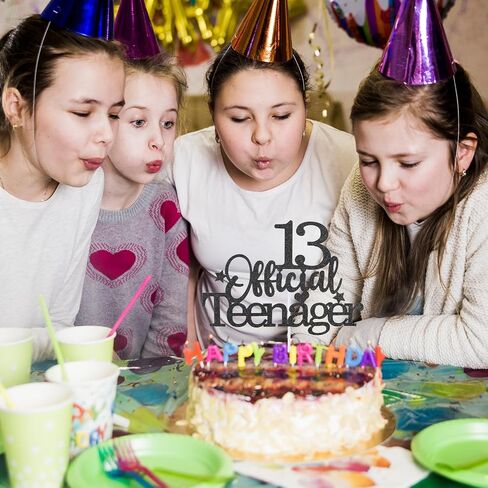 13th Official Teenager Cake Topper, Double Sides Glitter 13 Birthday Cake Pick Decorations Happy Birthday Party Supplies Decorations for Teen Boys Girls (Black) in Saudi Arabia