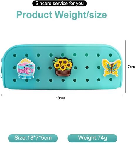 DIY Silicone Pencil Case, Customizable Charm Organizer with Zipper Closure, Waterproof Flexible Storage Pouch for School and Travel, 18x7x5 cm, Unisex (Frost White) in Saudi Arabia