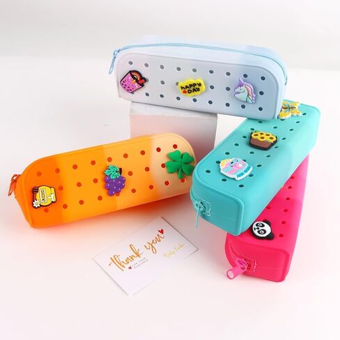 علبة قلم رصاص السيليكون DIY ، منظم سحر قابل للتخصيص مع إغلاق السوستة ، حقيبة تخزين مرنة مقاومة للماء للمدرسة والسفر ، 18x7x5 سم ، للجنسين (Frost White) in Kuwait