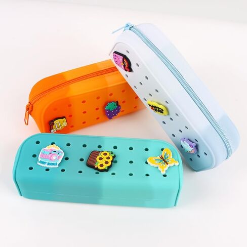 DIY Silicone Pencil Case, Customizable Charm Organizer with Zipper Closure, Waterproof Flexible Storage Pouch for School and Travel, 18x7x5 cm, Unisex (Frost White) in Saudi Arabia