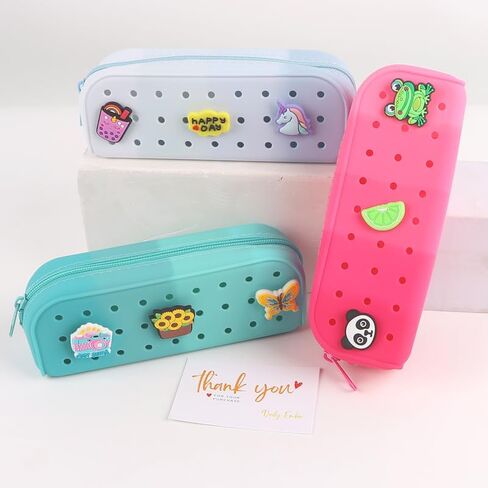 DIY Silicone Pencil Case, Customizable Charm Organizer with Zipper Closure, Waterproof Flexible Storage Pouch for School and Travel, 18x7x5 cm, Unisex (Frost White) in Saudi Arabia