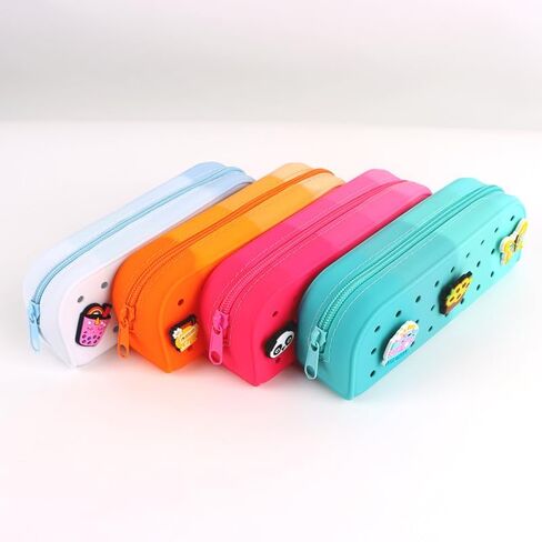 DIY Silicone Pencil Case, Customizable Charm Organizer with Zipper Closure, Waterproof Flexible Storage Pouch for School and Travel, 18x7x5 cm, Unisex (Frost White) in Saudi Arabia