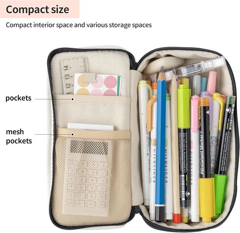 Poodle Beige Pencil Case with Ample Storage Embroidery Design Pencil Pouch for Students, Simple Design Stationery Organizer in Kuwait