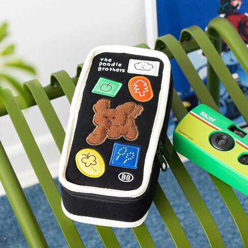 Poodle Beige Pencil Case with Ample Storage Embroidery Design Pencil Pouch for Students, Simple Design Stationery Organizer in Kuwait